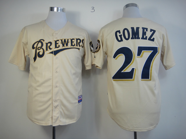 Men Milwaukee Brewers #27 Gomez Cream MLB Jerseys